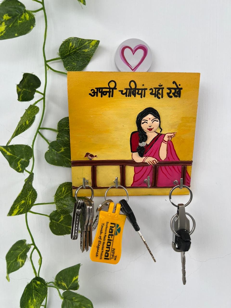 Handcrafted Aunty Keyholder - Funny Indian Lady Wall Key Holder by Mud Moves — Hero View
