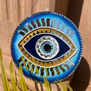 Handcrafted Evil Eye Wall Plate 8Inch Dia by Mud Moves — Hero View