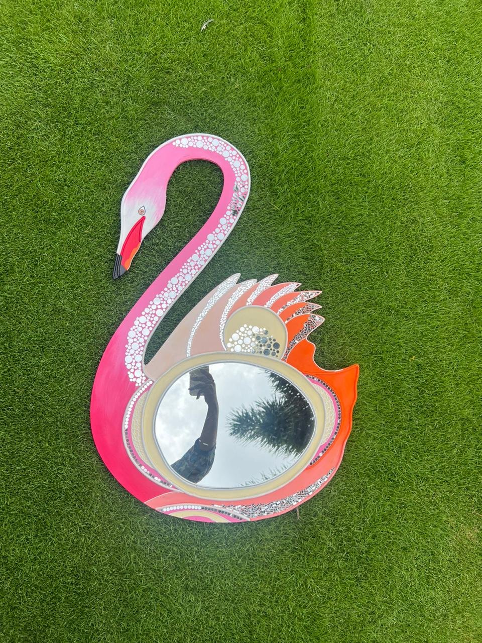 Flamingo Shaped Decorative Mirror — Premium Indian Wall Art Decor by Mud Moves