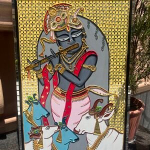 Handcrafted Murlidhar Krishna Lippan Art Wall Painting by Mud Moves — Hero View