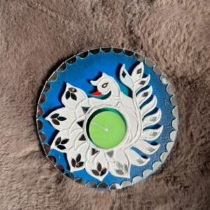 Handcrafted Peacock T-Light by Mud Moves — Hero View
