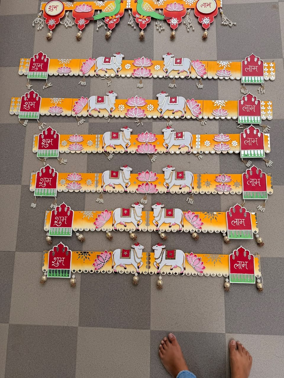 Pichwai Theme Toran Bandarwal 3 ft 6 in 42 Inch — Handcrafted by Mud Moves | Festive Door Decor