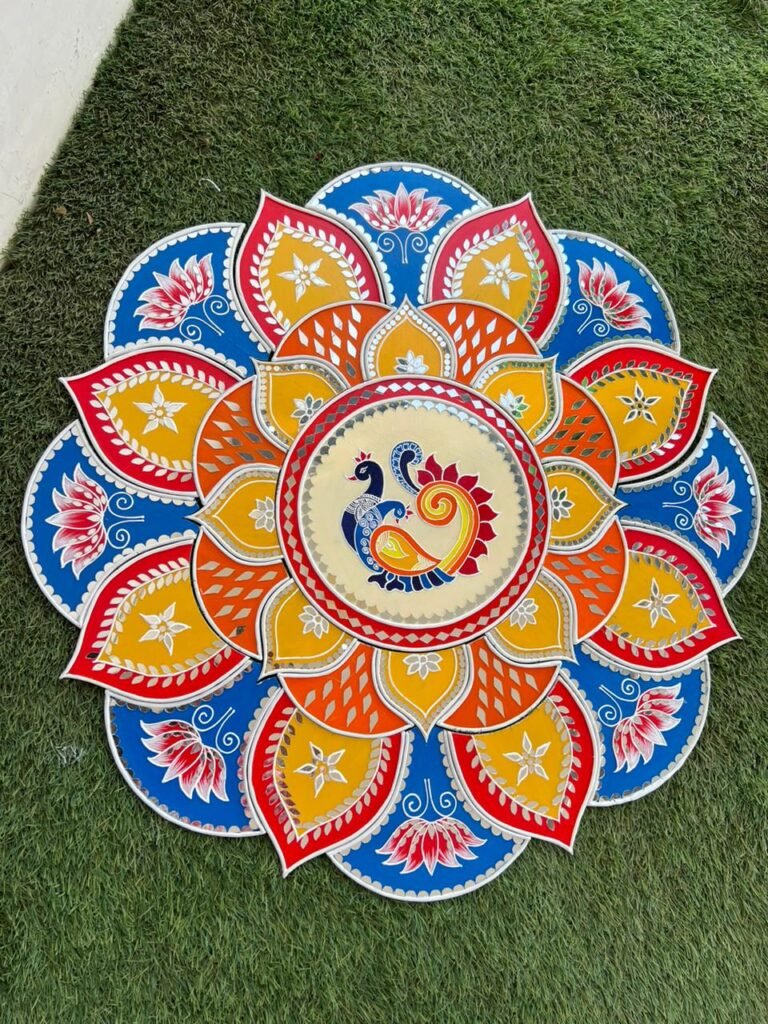 Handcrafted Royal Peacock Rangoli - Blue Shade by Mud Moves — Hero View