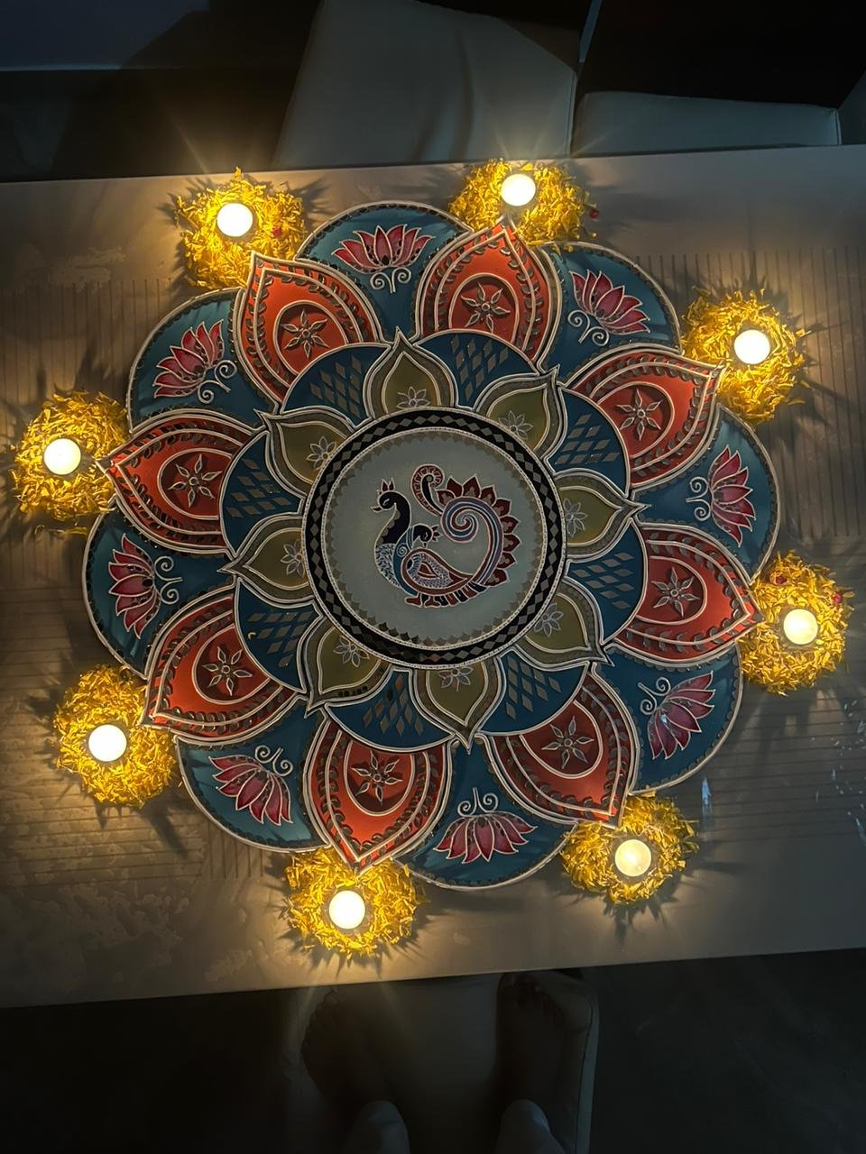 Royal Peacock Pastle Shades — Premium Indian Rangoli Decor by Mud Moves