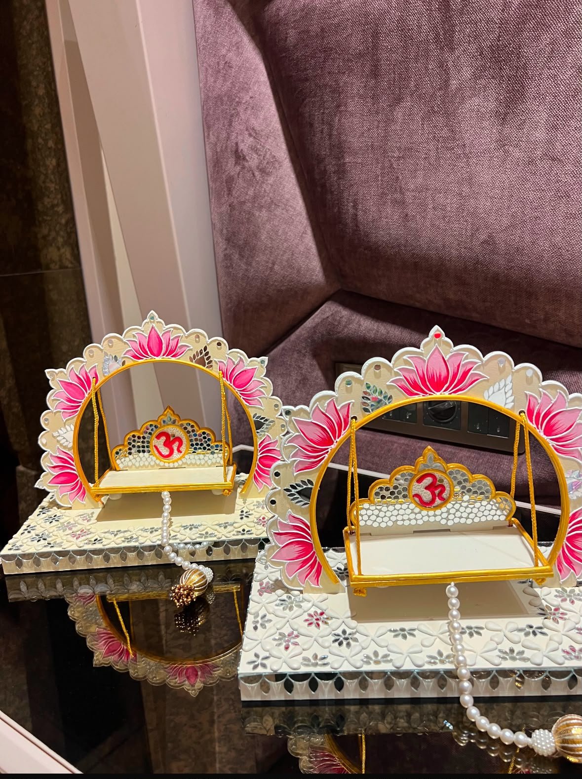 Shri Krishna Jhula Medium 16 Inch Lotus Pink — Handcrafted Ladu Gopal Palna by Mud Moves