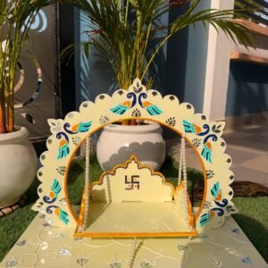 Shri Krishna Jhula Large 20 Inch Peacock Blue — Grand Handcrafted Ladu Gopal Palna by Mud Moves