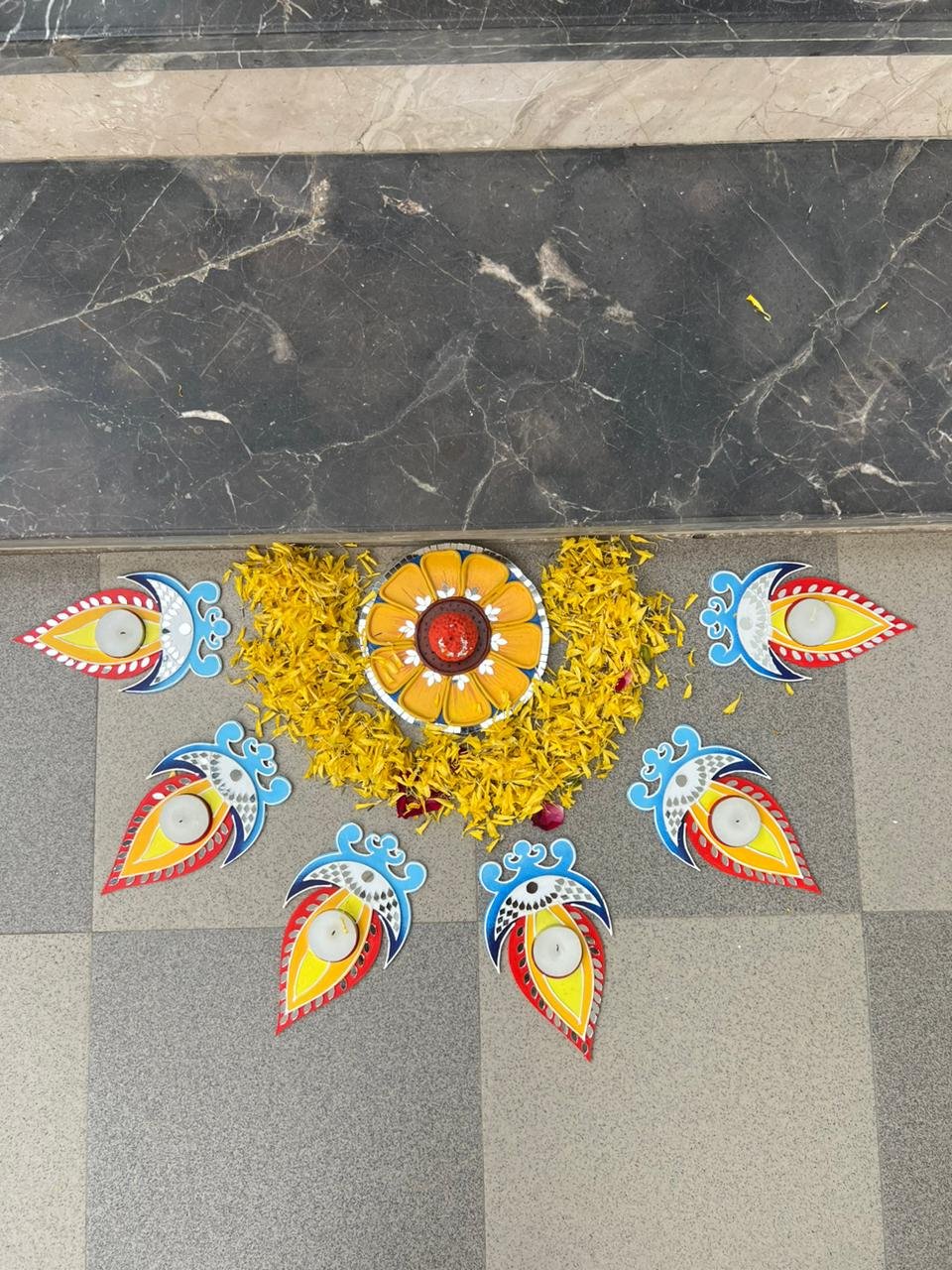 Sunflower With Deep — Premium Indian Rangoli Decor by Mud Moves